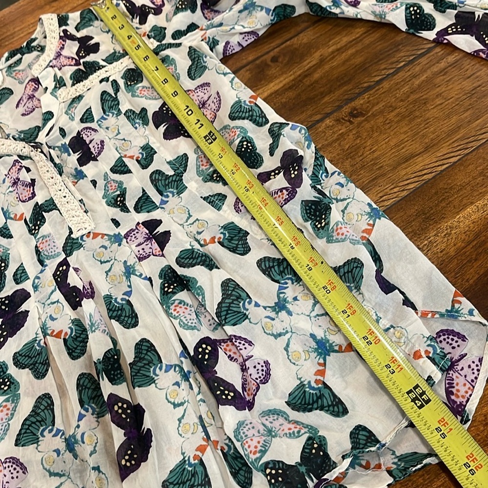 Anthropologie Maeve Abella Pintuck Butterfly Cotton Shirt Blouse Sz 2  XS - Picture 15 of 16